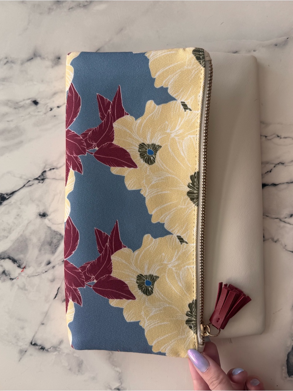 Rachel Pally Blue, Yellow & Burgundy Floral Foldover Clutch